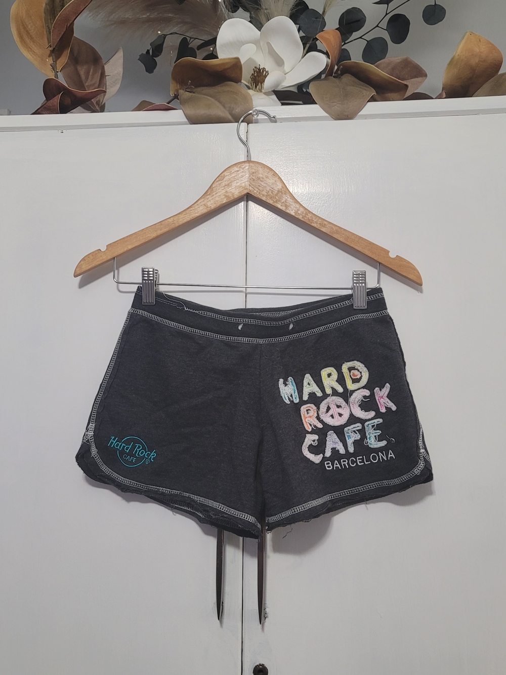 Hard Rock Cafe Charcoal Gray Women's Logo Athletic Shorts with Pastel Accents